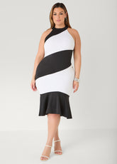 Two Tone High Neck Midi Dress