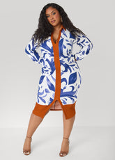 Ruched Leaf Print Bodycon Dress