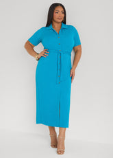 Textured Maxi Shirtdress