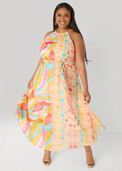 Tall Belted Scarf Print Maxi Dress
