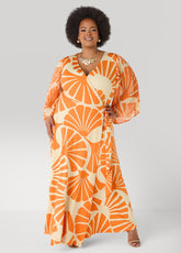 Tall Pleated Sleeve Tropical Wrap Dress