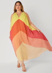 V Neck Colorblock Maxi Dress
