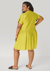 Cuffed V Neck Babydoll Dress