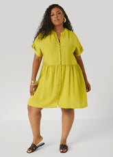Cuffed V Neck Babydoll Dress