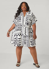 Printed Cuffed Babydoll Dress