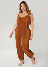 Plisse Satin Balloon Leg Jumpsuit