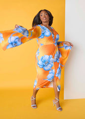 Split Sleeve Tropical Print Dress