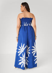 Strapless Leaf Print Jumpsuit