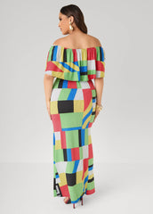 Off The Shoulder Geo Maxi Dress