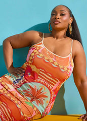 Printed Mesh Maxi Slip Dress