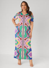 Royal Blue Psychedelic Maxi Dress with Cold Shoulder