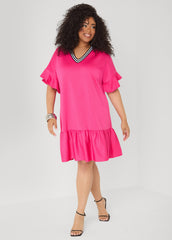 Ruffled Textured Babydoll Dress