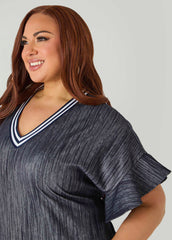Textured Denim Babydoll Dress