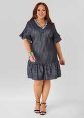 Textured Denim Babydoll Dress