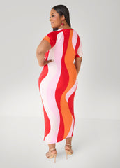 Ruched Swirl Print Maxi Dress