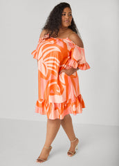 Cold Shoulder Tropical Print Dress