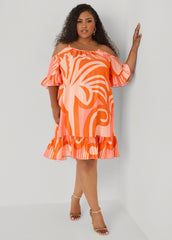 Cold Shoulder Tropical Print Dress
