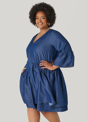 Layered Chambray Babydoll Dress
