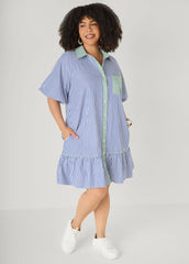 Two Tone Striped Shirtdress