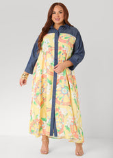 Tall Denim Paneled Printed Shirtdress