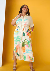Tropical Print Maxi Shirtdress