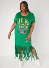 Always God Fringed T Shirt Dress