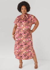 Tie Neck Printed Midaxi Dress