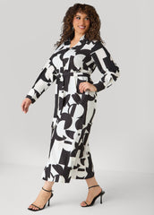 Button Detail Geo Maxi Shirtdress