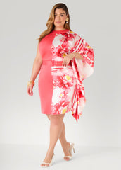 Paneled Floral Satin Dress