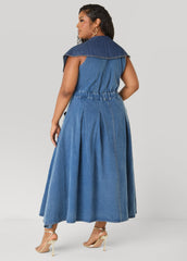 Tall Shawl Collar Paneled Denim Dress