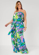 Tall Strapless Leaf Print Jumpsuit