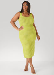 Textured Checked Midi Skirt