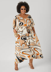 Tie Back Scroll Print Maxi Dress
