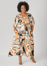 Tie Back Scroll Print Maxi Dress