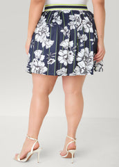 Striped And Floral Pleated Skort