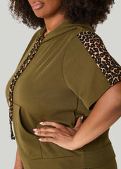 Leopard Trimmed Textured Hoodie