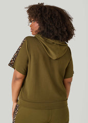 Leopard Trimmed Textured Hoodie