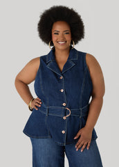 Belted Denim Peplum Vest