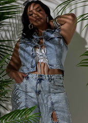 Tie Front Acid Wash Denim Vest