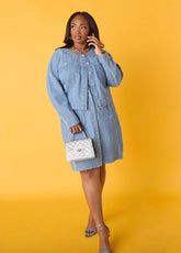 Textured Denim Cargo Skirt