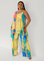Chain Trimmed Scarf Print Top