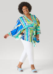 Belted Printed Satin Kimono
