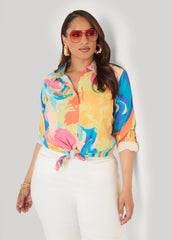 Watercolor Print Collared Shirt