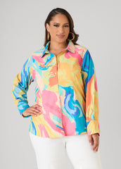 Watercolor Print Collared Shirt