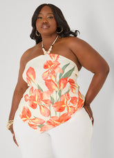 Beaded Floral Print Halter Top