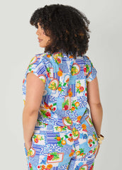 Printed Button Front Cropped Shirt