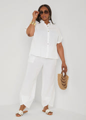 Textured Cotton Gauze Pants