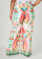Parrot Print Satin Wide Leg Pants