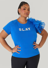 Slay Embellished Ruffled Tee