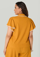 Ruffle Sleeved Textured Shirt